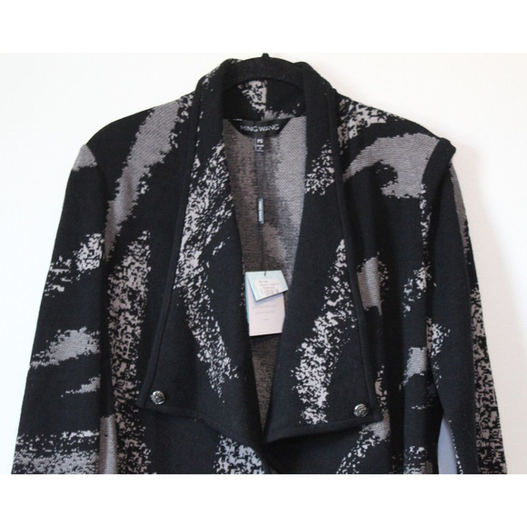 NWT Ming Wang Relaxed Fit Cozy Knit Cardigan Black Gray Petite Small PS H13896 - Picture 3 of 10